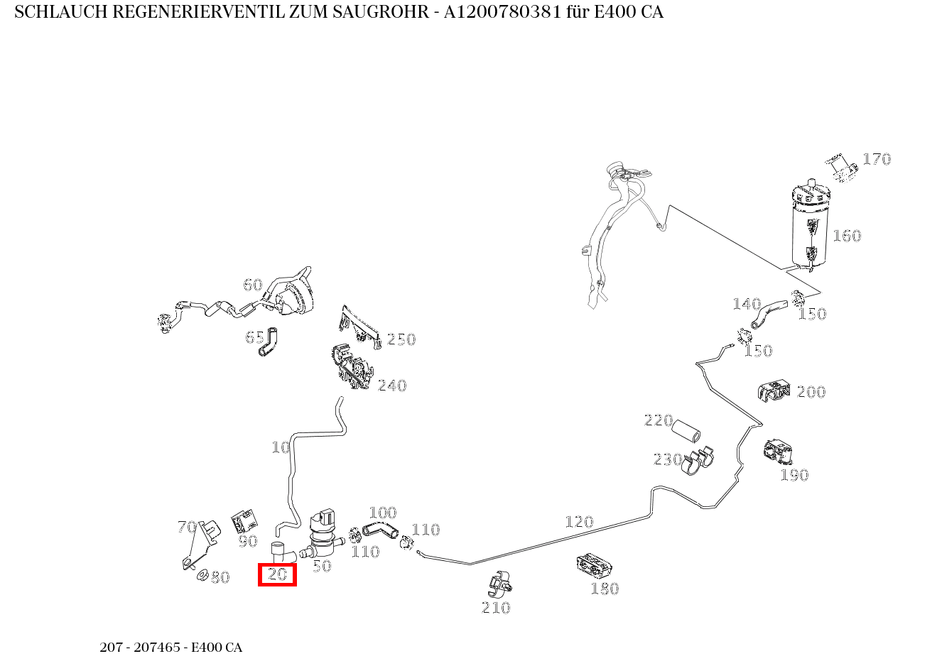 Schlauch REGENERIERVENTIL ZUM SAUGROHR E400 CA 207 Schlauch REGENERIERVENTIL ZUM SAUGROHR E400 CA 207