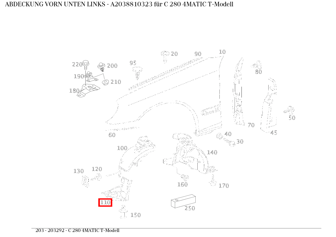 Abdeckung VORN UNTEN LINKS C 280 4MATIC T-Modell 203
