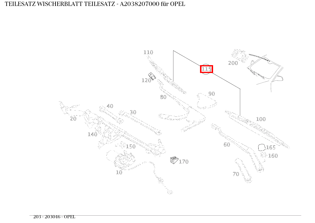 Teilesatz Wischerblatt TEILESATZ OPEL 203 Teilesatz Wischerblatt TEILESATZ OPEL 203