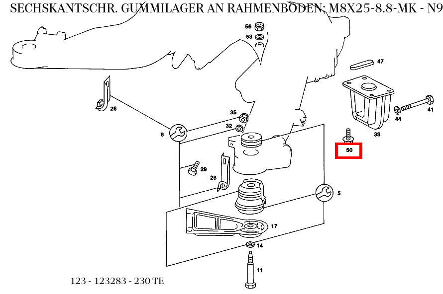 Sechskantschraube GUMMILAGER AN RAHMENBODEN; M8X25-8.8-MK für SLC 