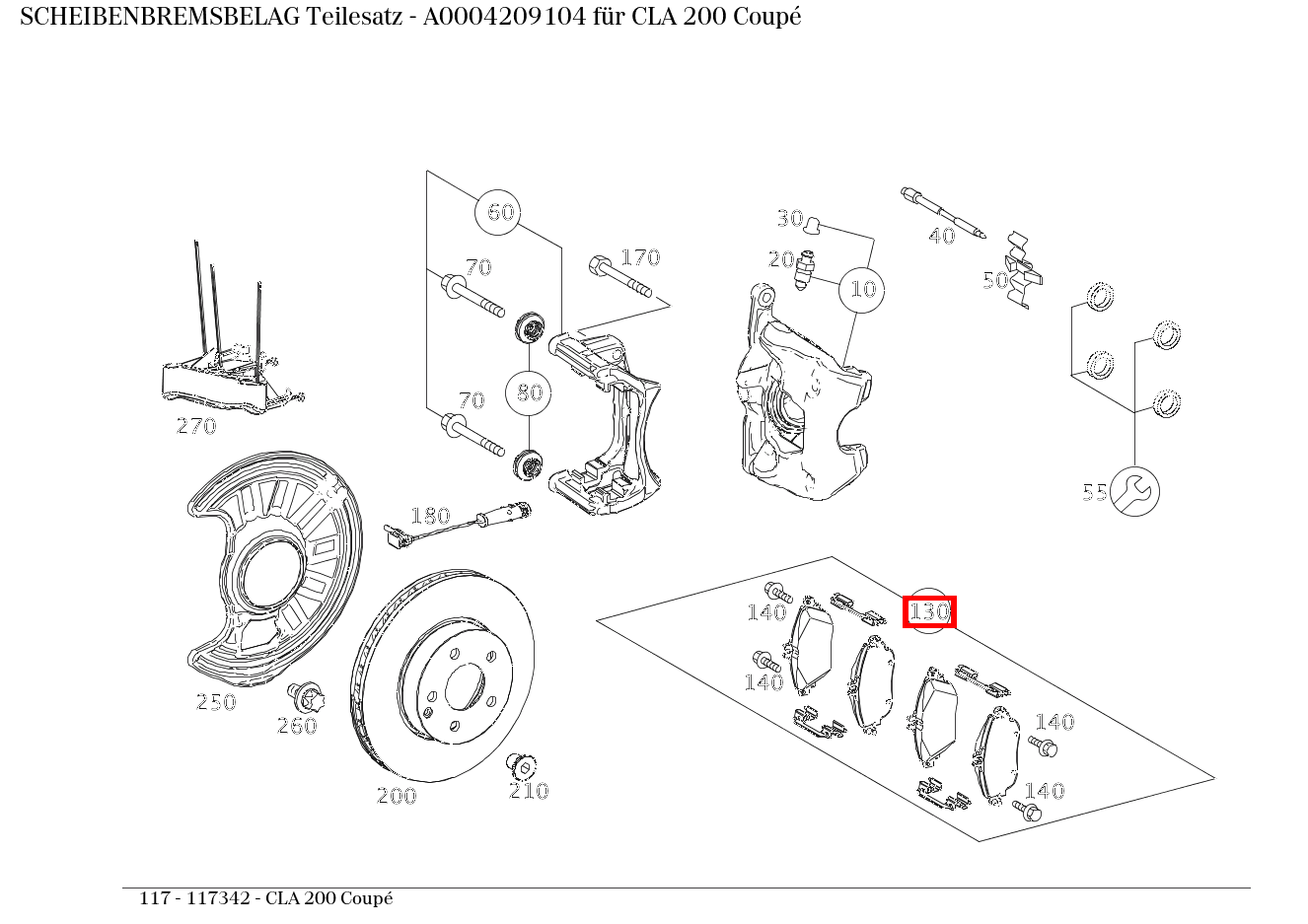 Scheibenbremsbelag Teilesatz CLA 200 Coupé 117