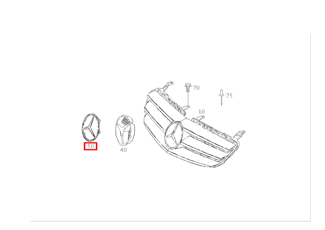 Mercedes-Stern KUEHLERVERKLEIDUNG für CL 216, SL 230, R 251-Klasse 