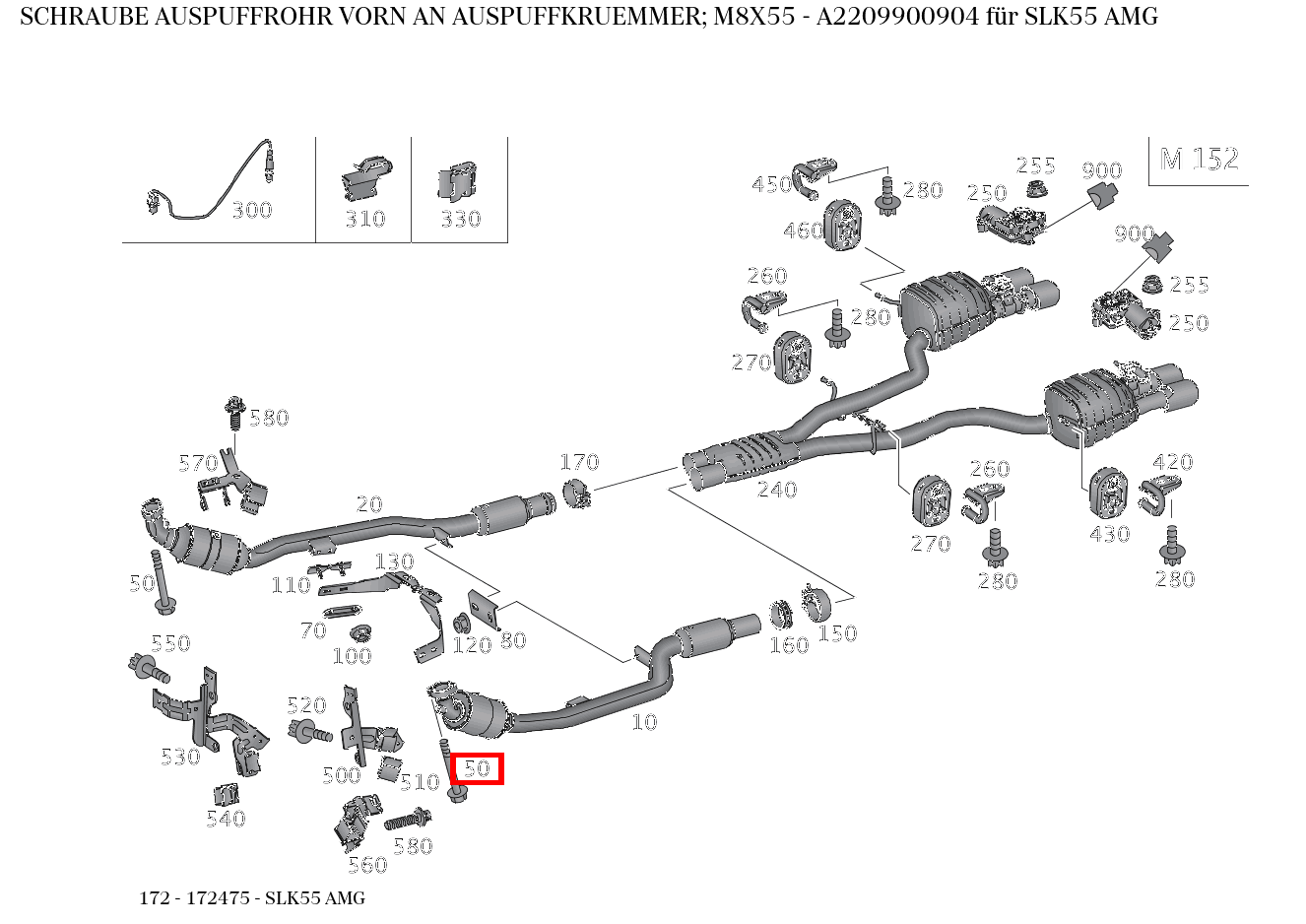 Schraube AUSPUFFROHR VORN AN AUSPUFFKRUEMMER; M8X55 SLK55 AMG 172 Schraube AUSPUFFROHR VORN AN AUSPUFFKRUEMMER; M8X55 SLK55 AMG 172