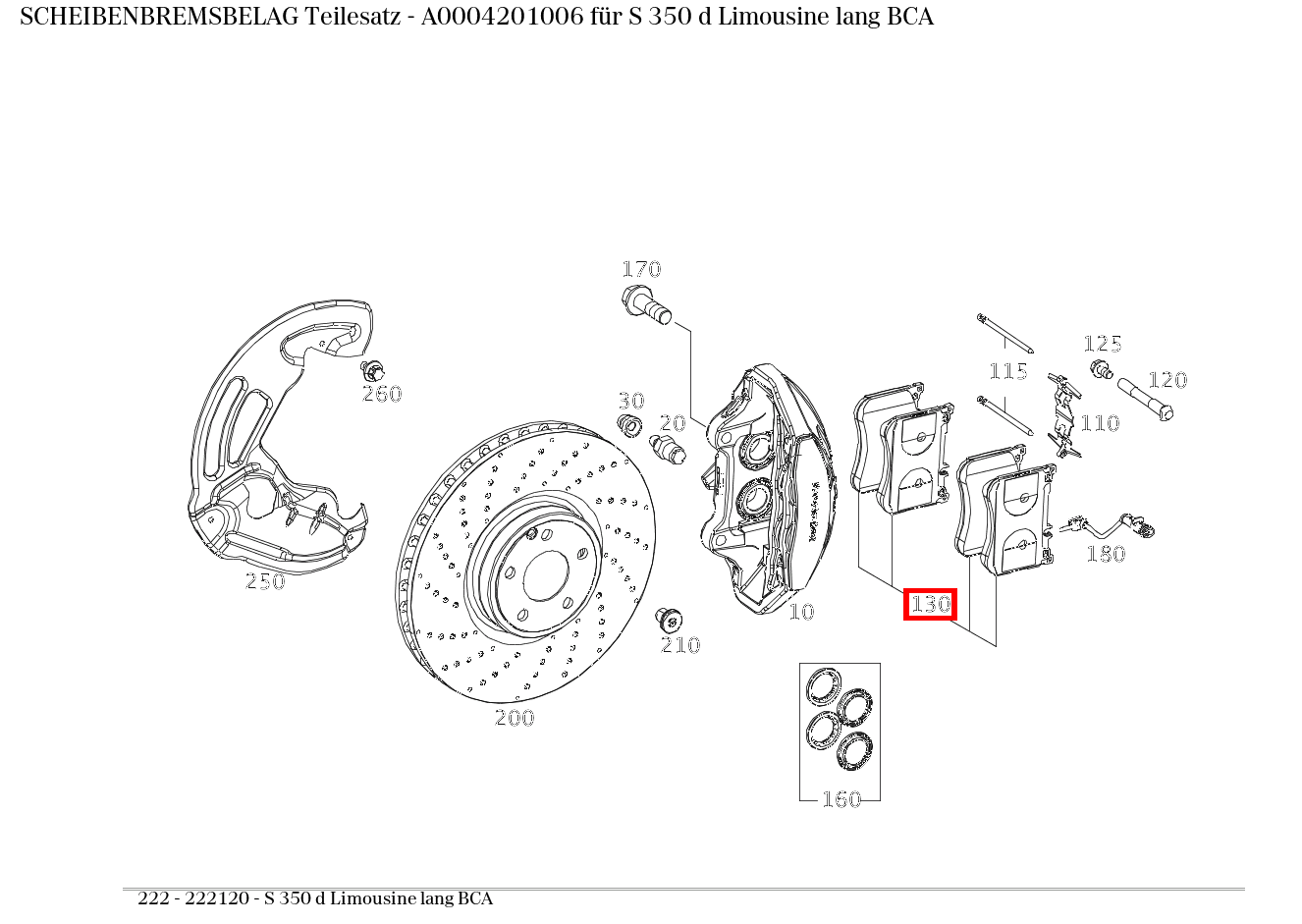 Scheibenbremsbelag Teilesatz S 350 d Limousine lang BCA 222