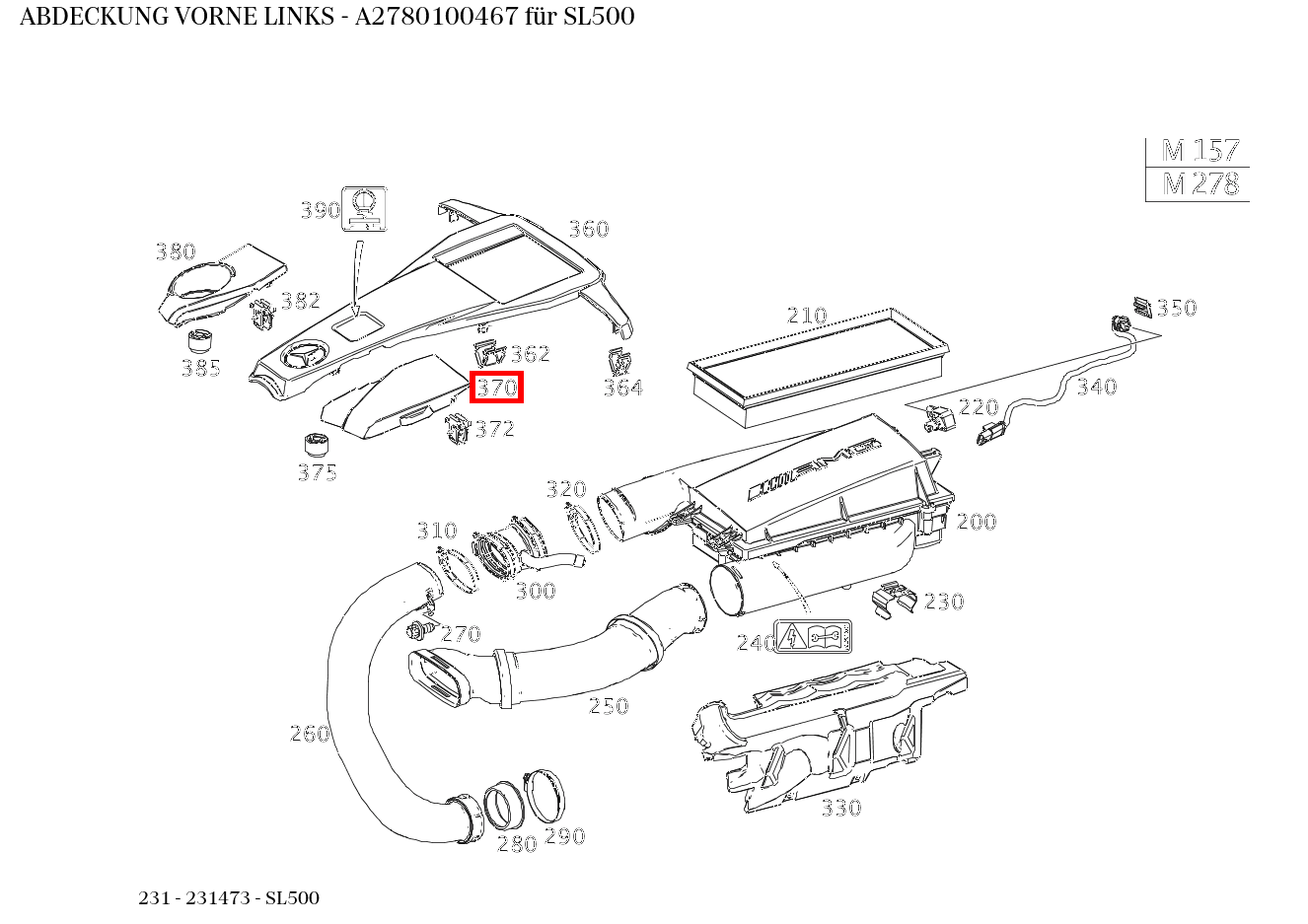 Abdeckung VORNE LINKS SL500 231