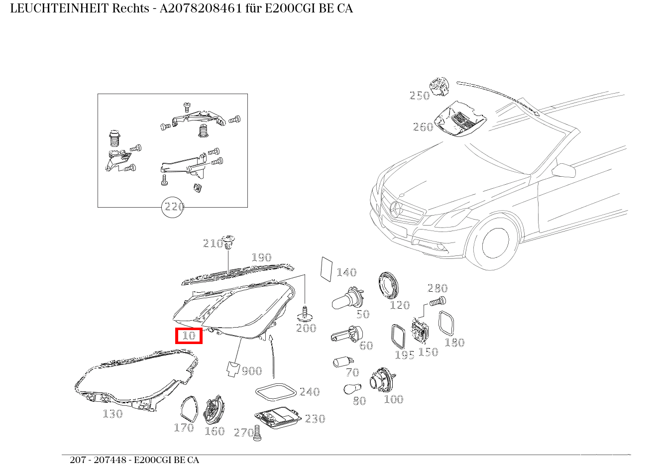 Leuchteinheit Rechts E200CGI BE CA 207