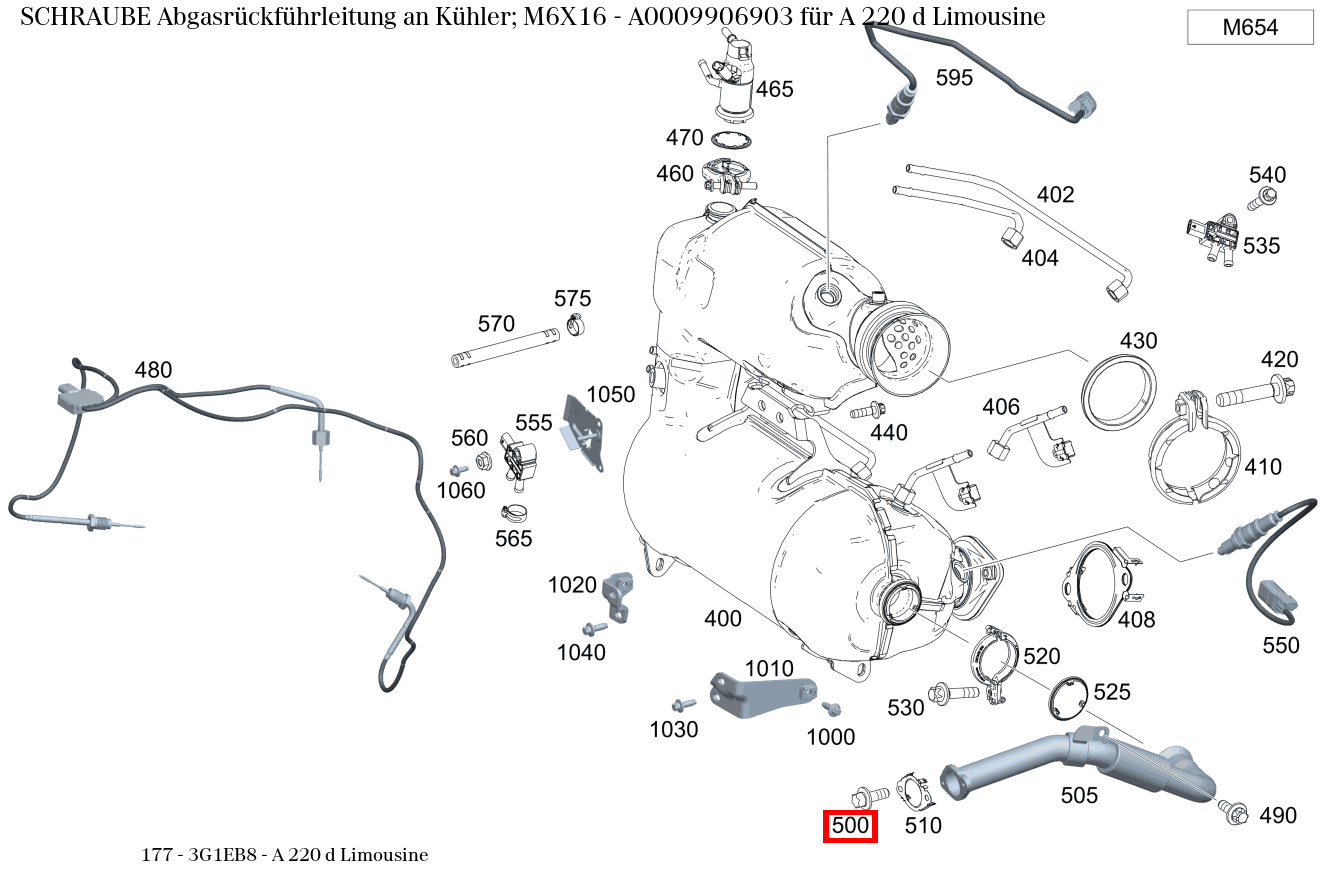 Schraube Abgasrückführleitung an Kühler; M6X16 A 220 d Limousine 177