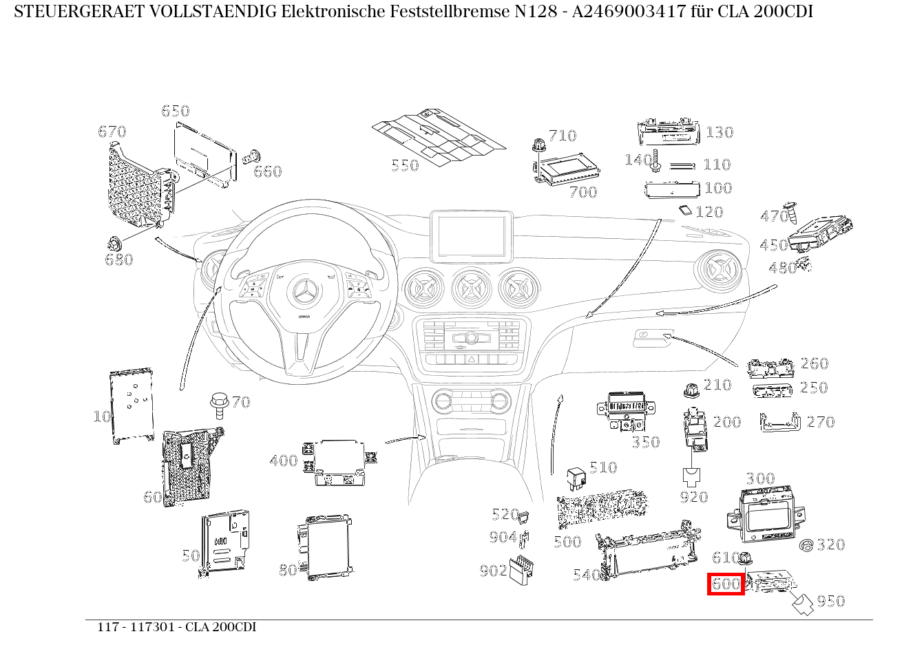 Steuergerät vollständig Elektronische Feststellbremse N128 CLA 200CDI 117