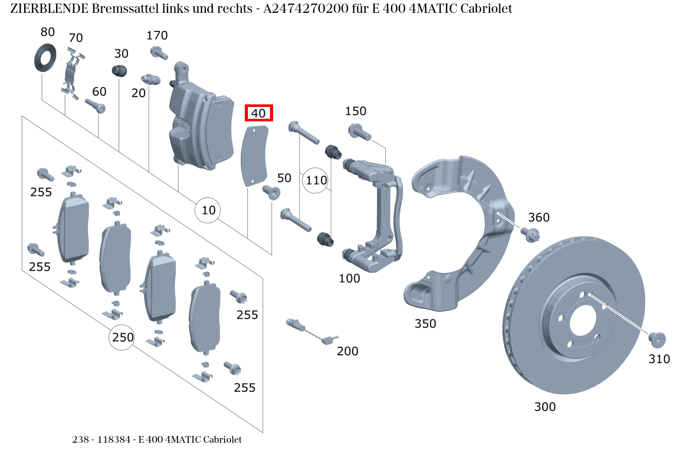 Zierblende Bremssattel links und rechts E 400 4MATIC Cabriolet 238 Zierblende Bremssattel links und rechts E 400 4MATIC Cabriolet 238