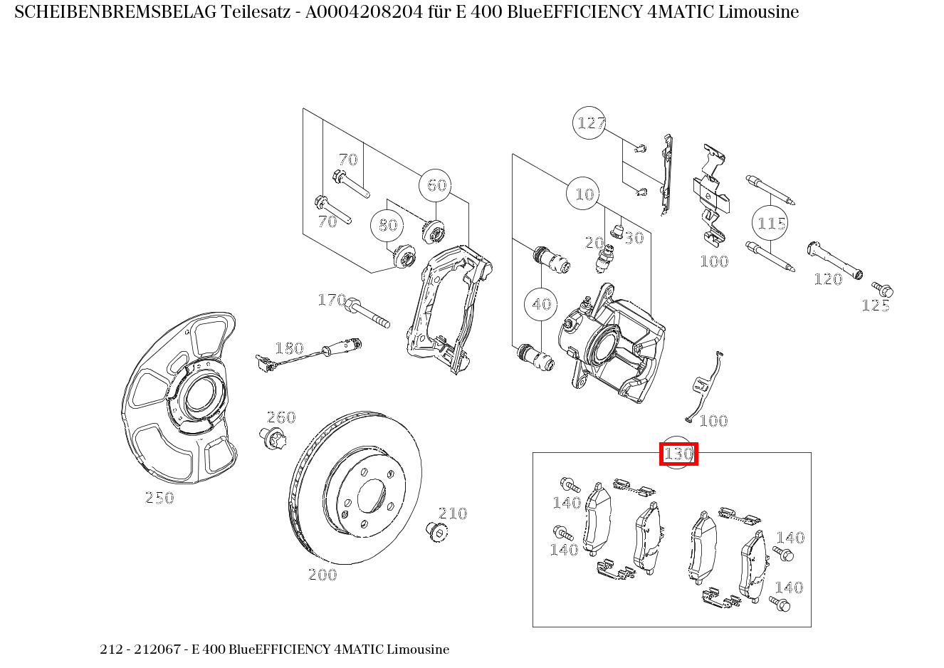 Scheibenbremsbelag Teilesatz E 400 BlueEFFICIENCY 4MATIC Limousine 212