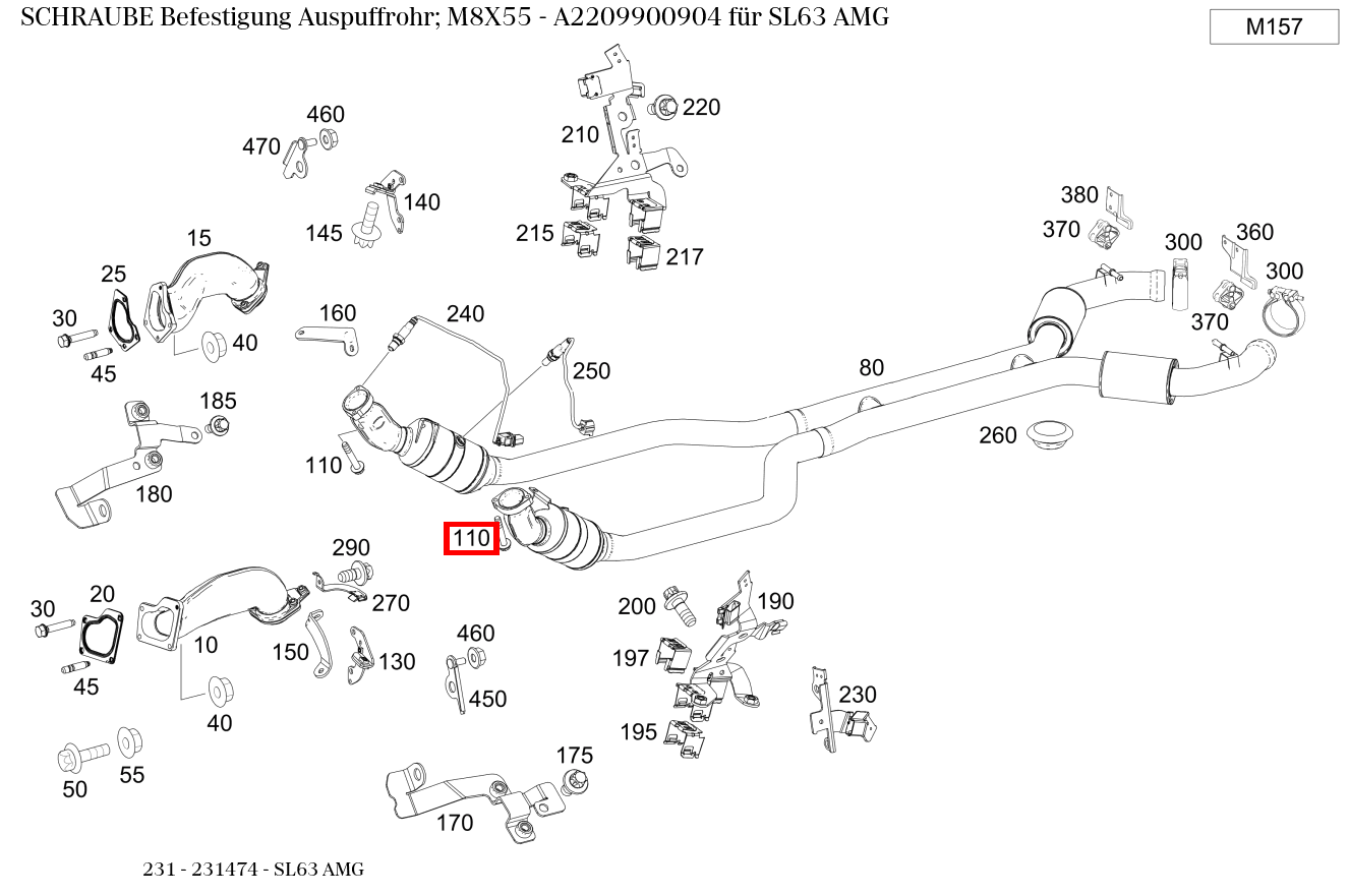 Schraube Befestigung Auspuffrohr; M8X55 SL63 AMG 231 Schraube Befestigung Auspuffrohr; M8X55 SL63 AMG 231