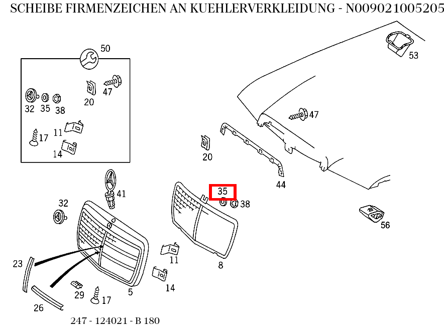 Scheibe FIRMENZEICHEN AN KUEHLERVERKLEIDUNG B 180 247 Scheibe FIRMENZEICHEN AN KUEHLERVERKLEIDUNG B 180 247