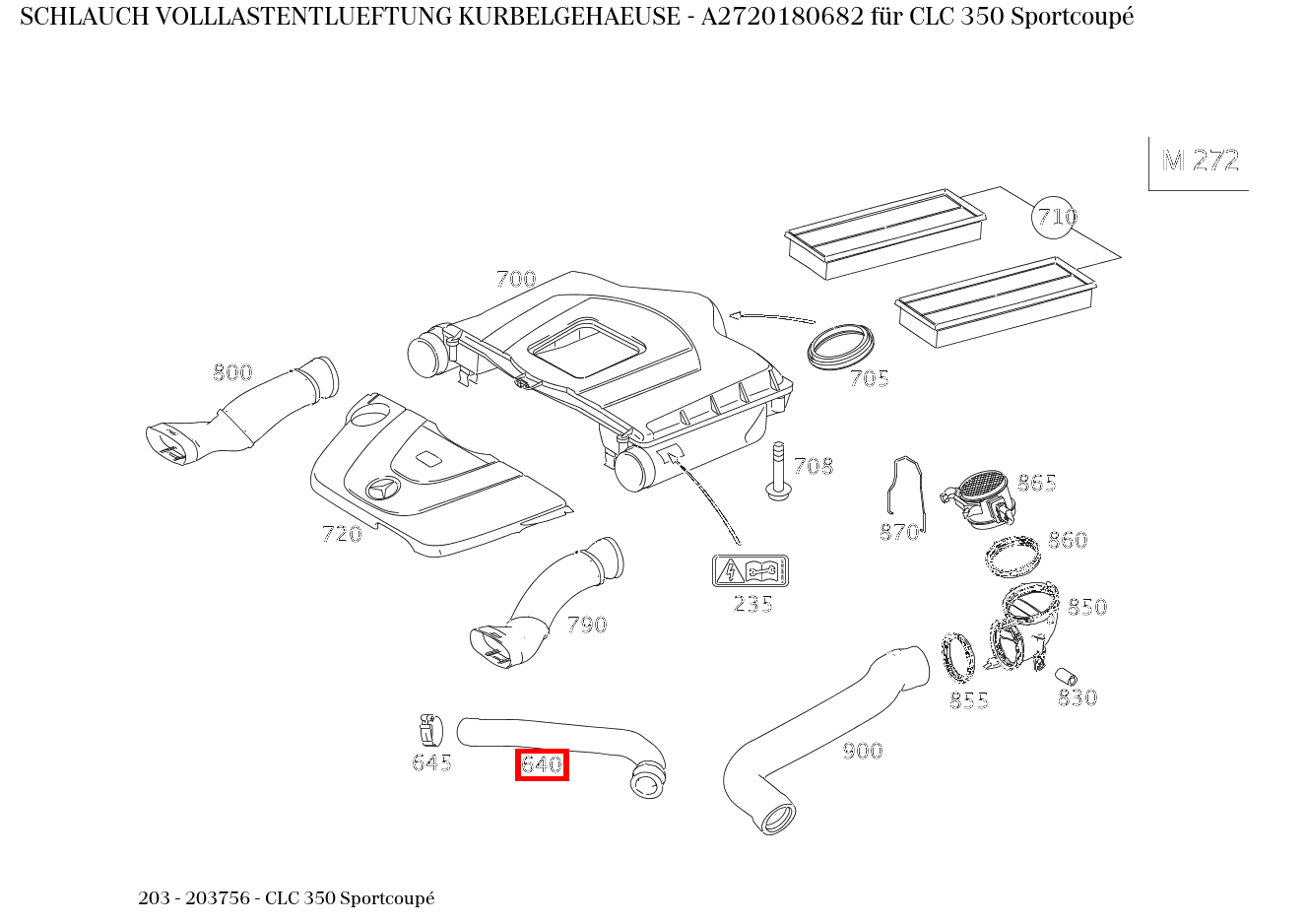 Schlauch VOLLLASTENTLUEFTUNG KURBELGEHAEUSE CLC 350 Sportcoupé 203 Schlauch VOLLLASTENTLUEFTUNG KURBELGEHAEUSE CLC 350 Sportcoupé 203
