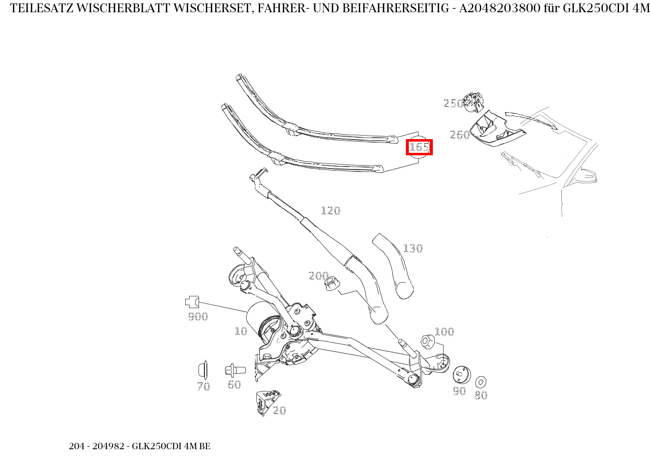 Teilesatz Wischerblatt WISCHERSET, FAHRER- UND BEIFAHRERSEITIG GLK250CDI 4M BE 204