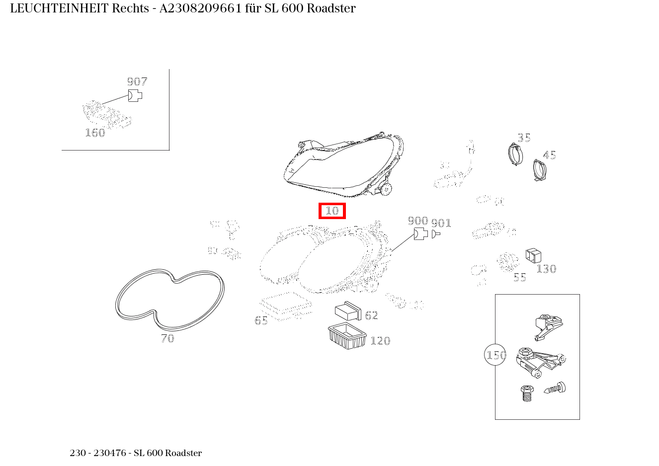 Leuchteinheit Rechts SL 600 Roadster 230