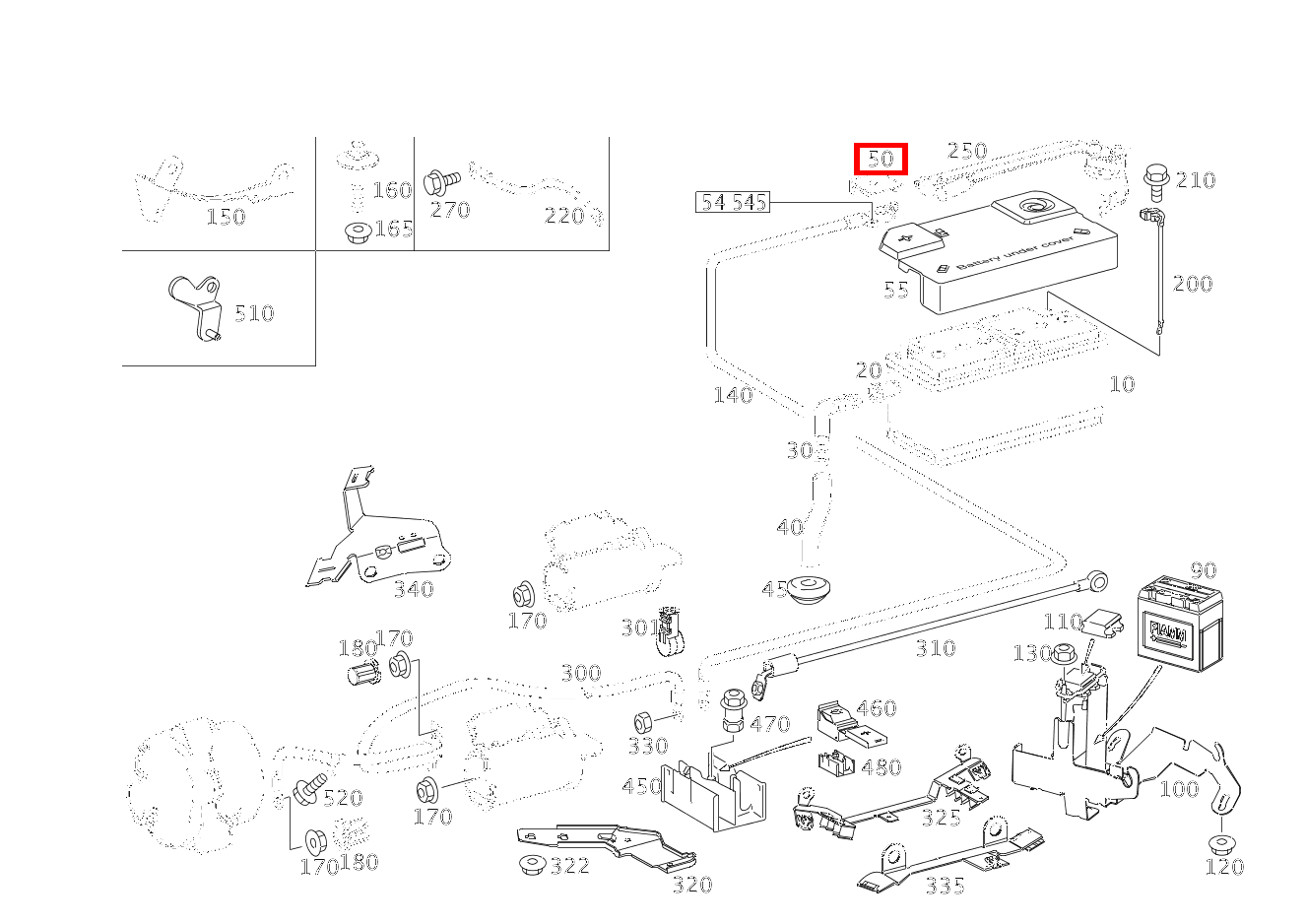 Schutzkappe BATTERIEABDECKUNG(PLUSPOL) E280CDI SONDERAUFB 211