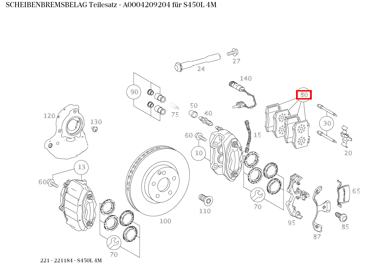 Scheibenbremsbelag Teilesatz S450L 4M 221