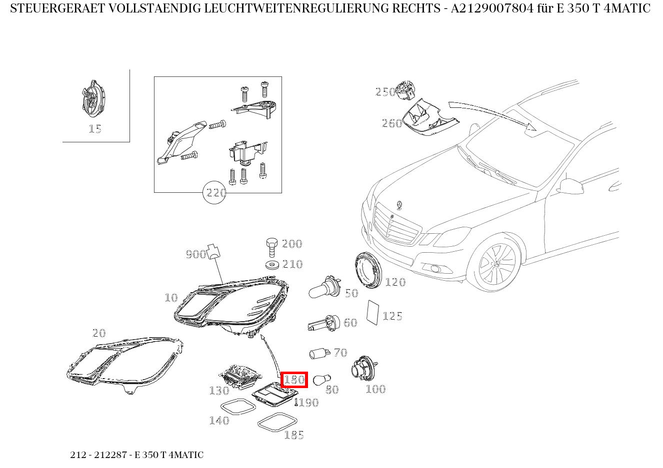 Steuergerät vollständig LEUCHTWEITENREGULIERUNG RECHTS E 350 T 4MATIC 212 Steuergerät vollständig LEUCHTWEITENREGULIERUNG RECHTS E 350 T 4MATIC 212
