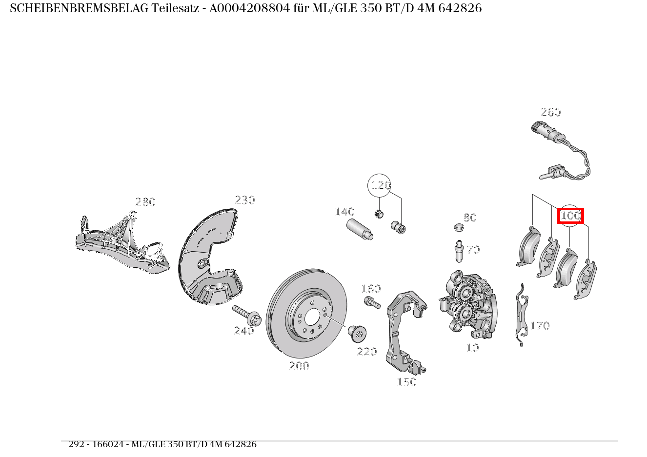 Scheibenbremsbelag Teilesatz ML/GLE 350 BT/D 4M 642826 292