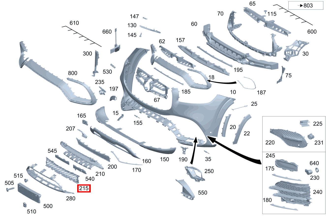 LUFTEINLASSGITTER Unten, Mitte Mercedes-Maybach GLS 600 4MATIC 167 LUFTEINLASSGITTER Unten, Mitte Mercedes-Maybach GLS 600 4MATIC 167