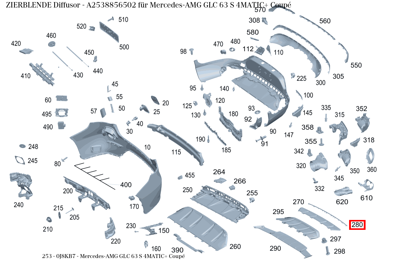 Zierblende Diffusor Mercedes-AMG GLC 63 S 4MATIC+ Coupé 253 Zierblende Diffusor Mercedes-AMG GLC 63 S 4MATIC+ Coupé 253