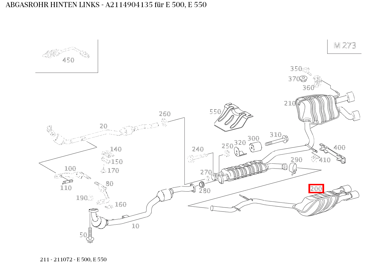 Abgasrohr HINTEN LINKS E 500, E 550 211