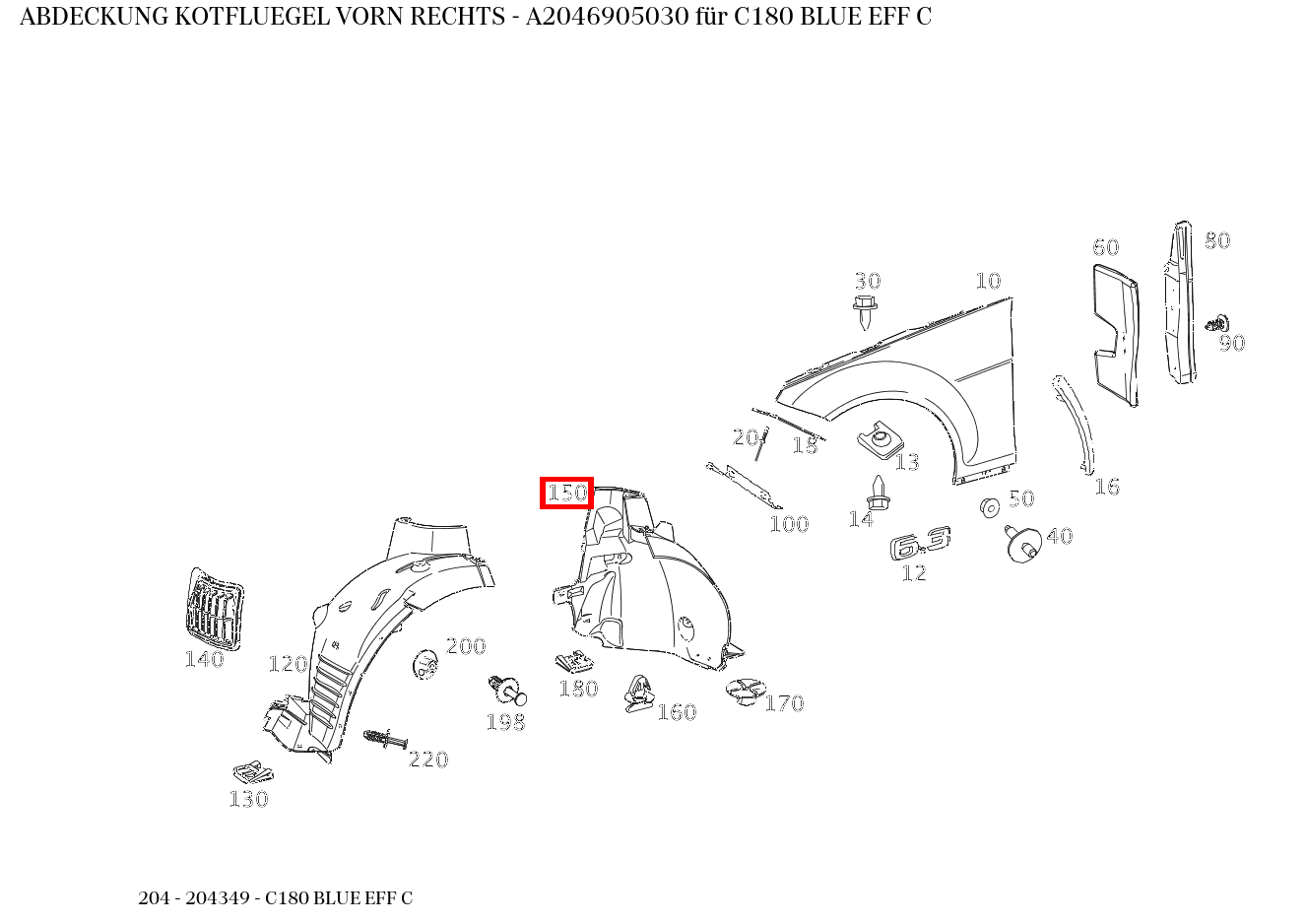 Abdeckung KOTFLUEGEL VORN RECHTS C180 BLUE EFF C 204 Abdeckung KOTFLUEGEL VORN RECHTS C180 BLUE EFF C 204