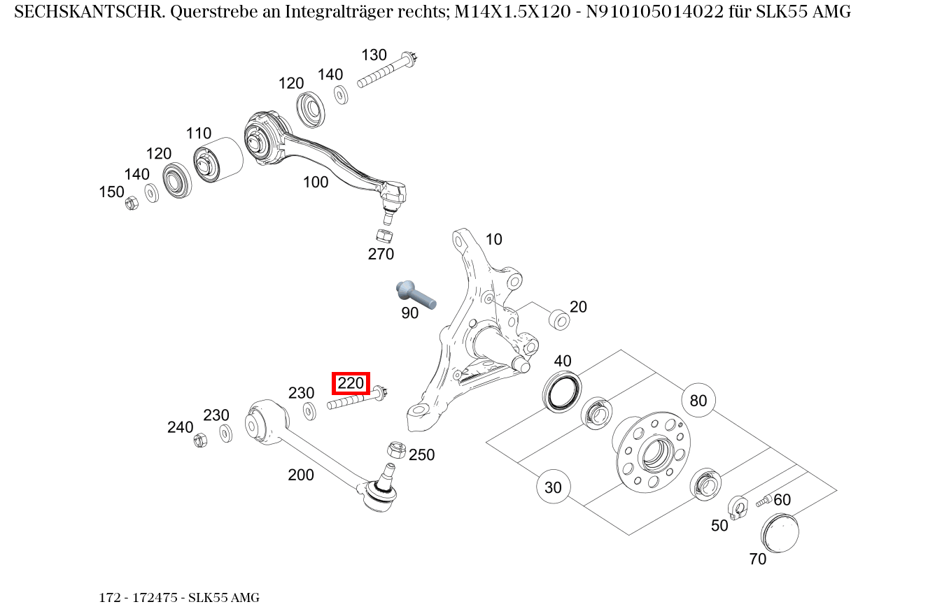 Sechskantschraube FUEHRUNGSLAGER AN RAHMEN RECHTS; M14X1.5X120 