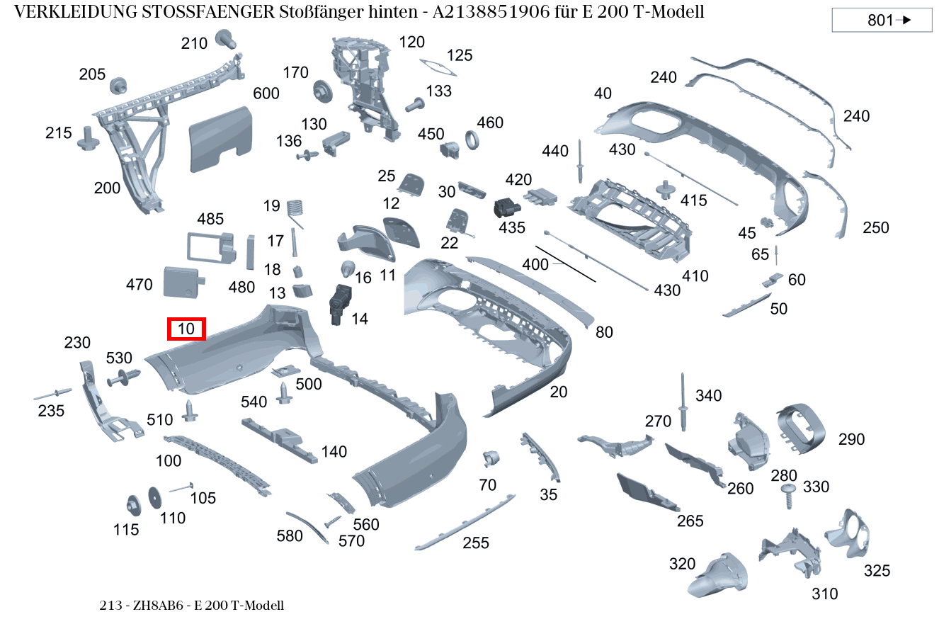 Verkleidung Stossfänger Stoßfänger hinten E 200 T-Modell 213 Verkleidung Stossfänger Stoßfänger hinten E 200 T-Modell 213