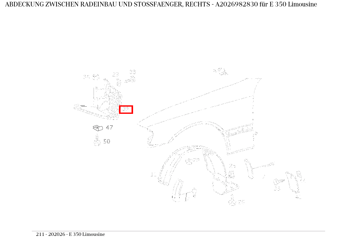Abdeckung ZWISCHEN RADEINBAU UND STOSSFAENGER, RECHTS E 350 Limousine 211