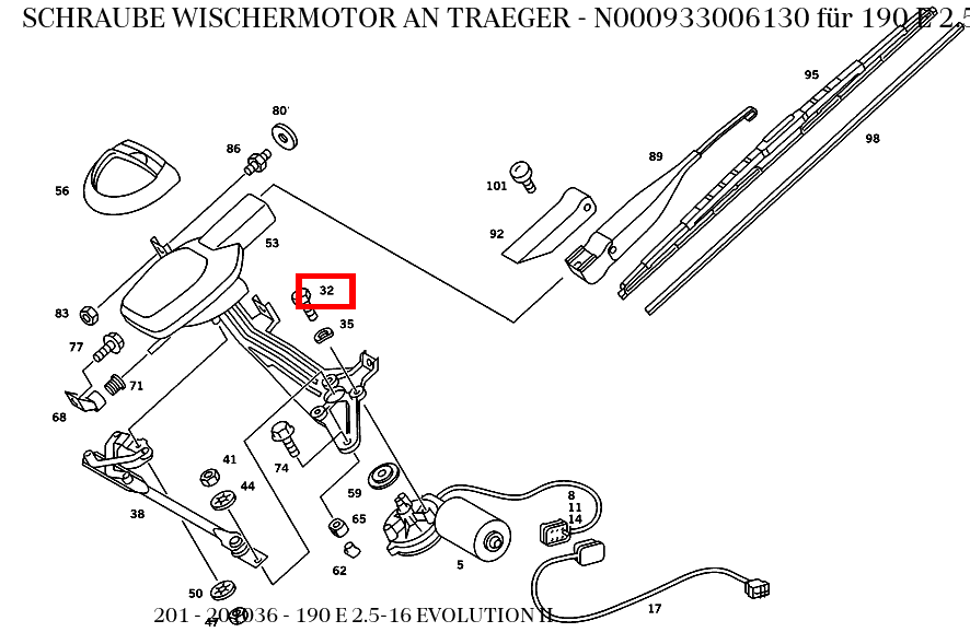 Schraube WISCHERMOTOR AN TRAEGER 190 E 2.5-16 EVOLUTION II 201