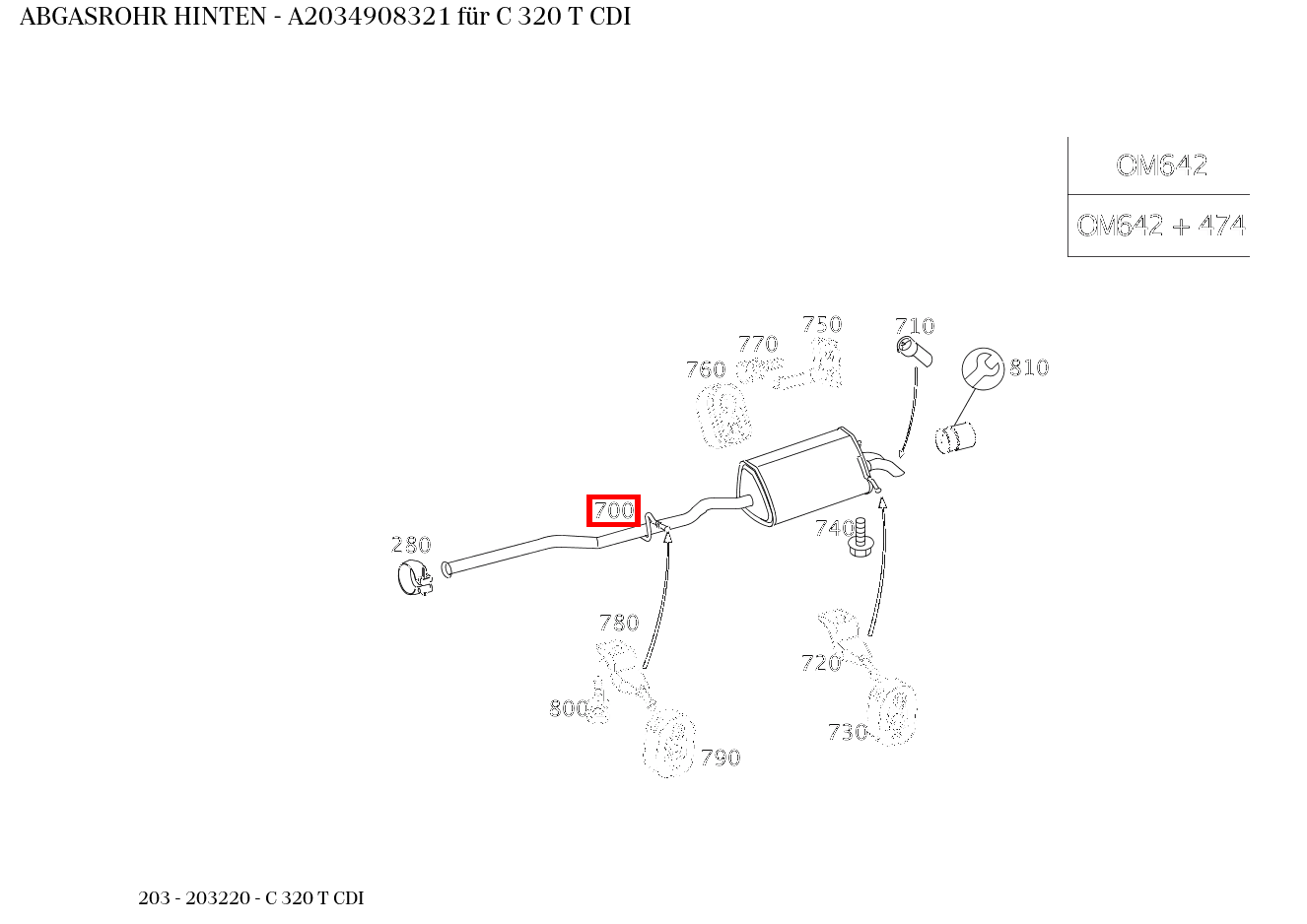 Abgasrohr HINTEN C 320 T CDI 203