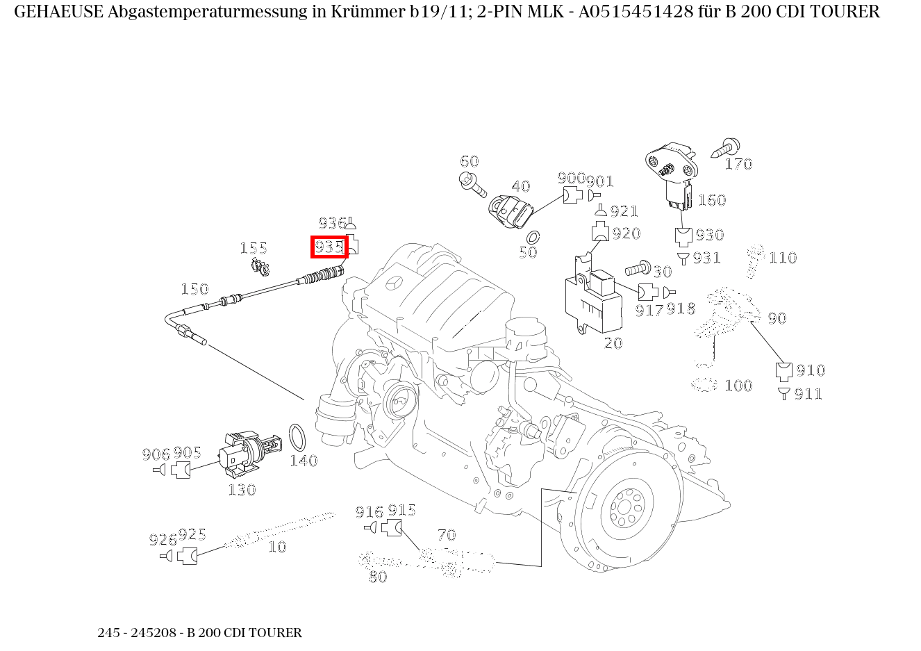Gehäuse Abgastemperaturmessung in Krümmer b19/11; 2-PIN MLK B 200 CDI TOURER 245 Gehäuse Abgastemperaturmessung in Krümmer b19/11; 2-PIN MLK B 200 CDI TOURER 245