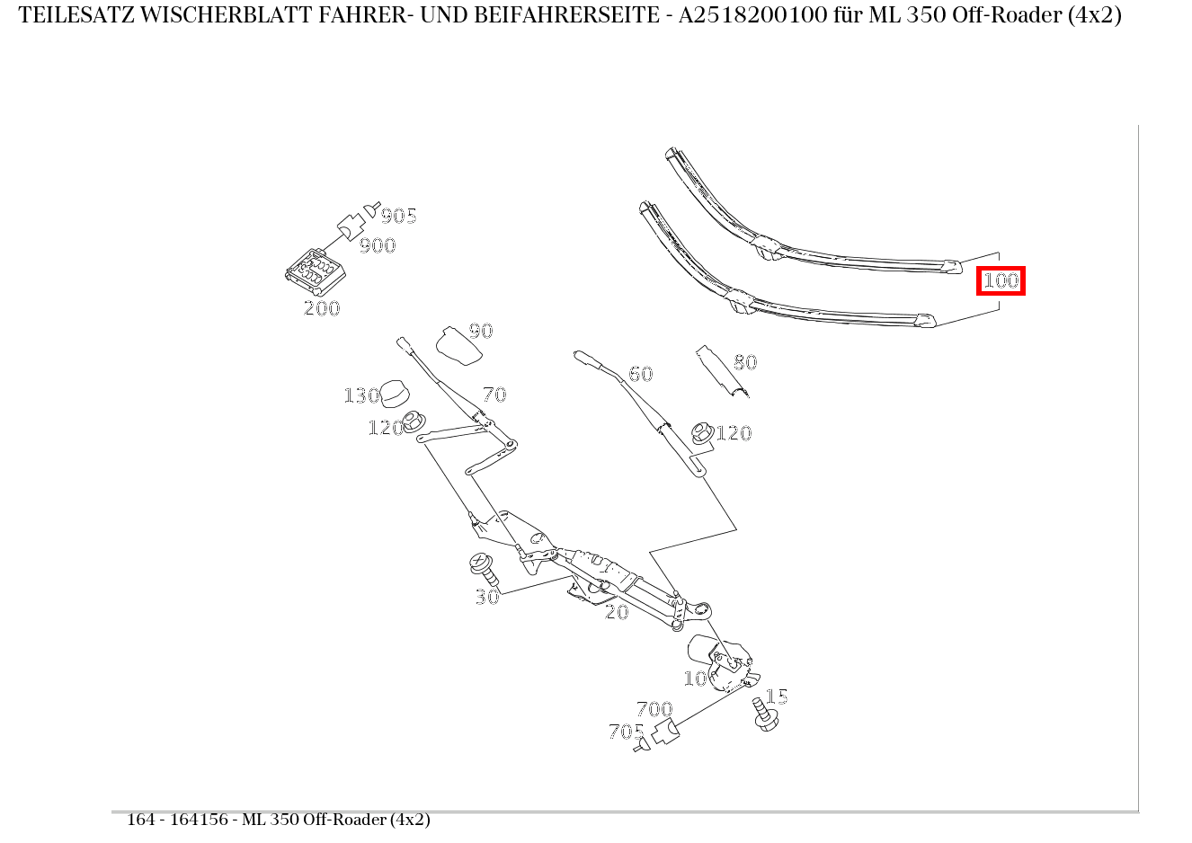 Teilesatz Wischerblatt FAHRER- UND BEIFAHRERSEITE ML 350 Off-Roader (4x2) 164