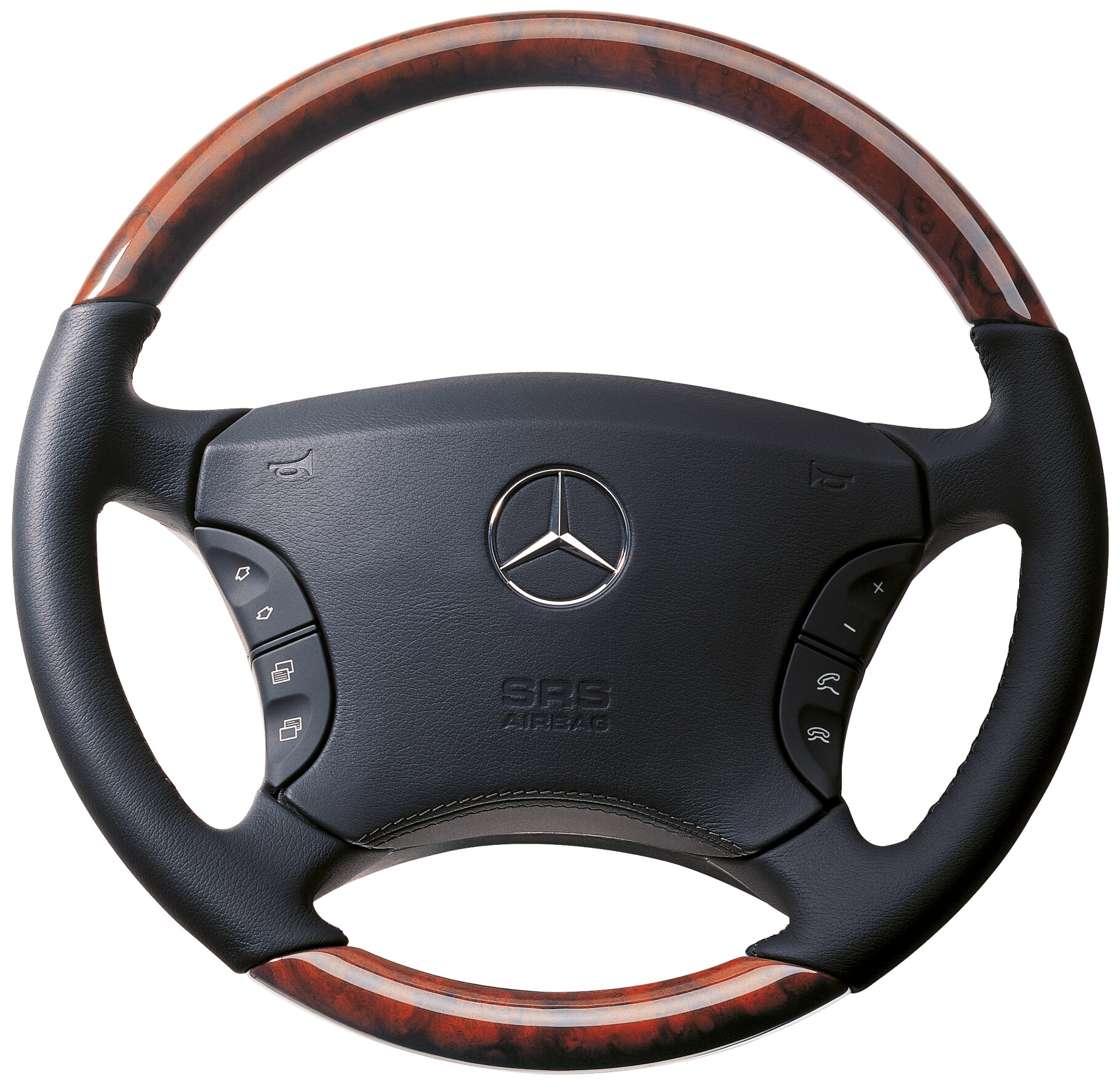 Holz-Leder-Lenkrad, Wurzelnuss W 220-Design