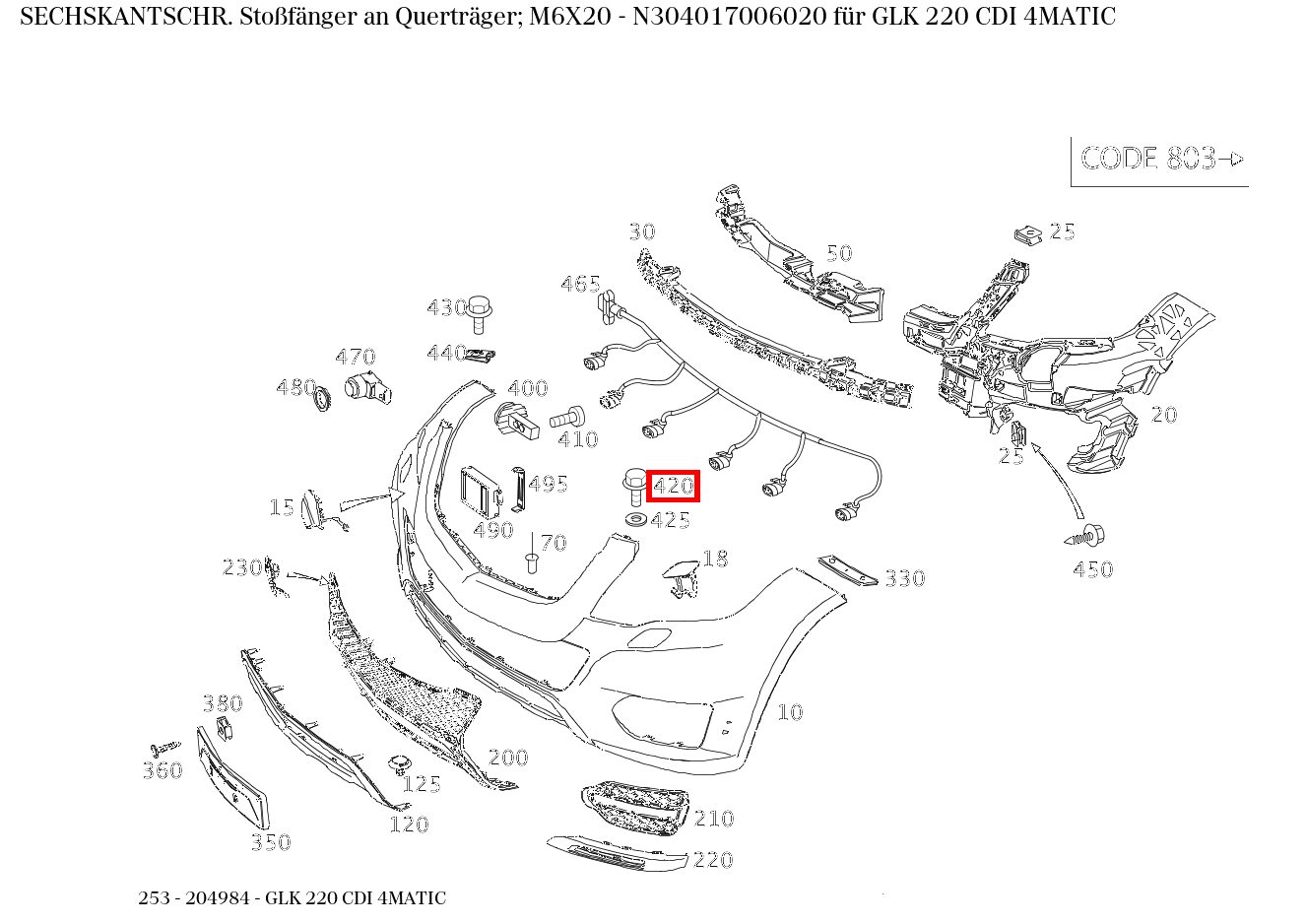Sechskantschraube Stoßfänger an Querträger; M6X20 GLK 220 CDI 4MATIC 253