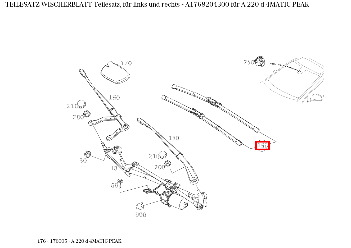 Teilesatz Wischerblatt Teilesatz, für links und rechts A 220 d 4MATIC PEAK 176 Teilesatz Wischerblatt Teilesatz, für links und rechts A 220 d 4MATIC PEAK 176
