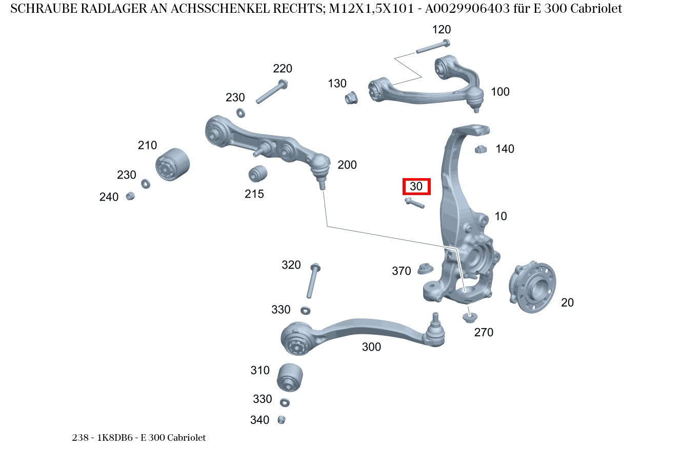 Schraube RADLAGER AN ACHSSCHENKEL RECHTS; M12X1,5X101 E 300 Cabriolet 238 Schraube RADLAGER AN ACHSSCHENKEL RECHTS; M12X1,5X101 E 300 Cabriolet 238