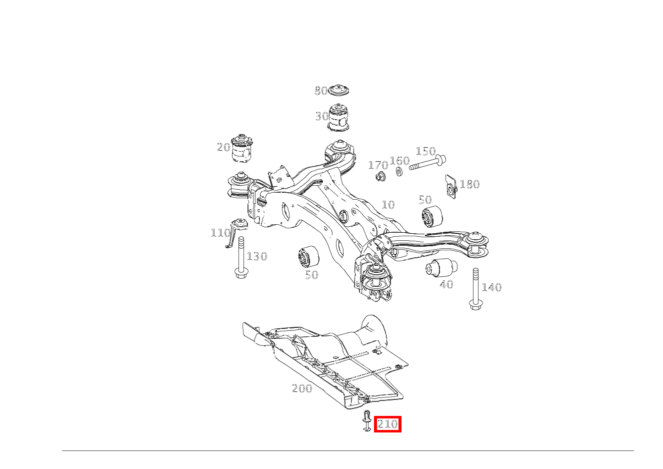 Spreizniet Verkleidung an Hinterachsträger A 45 AMG 4MATIC 176