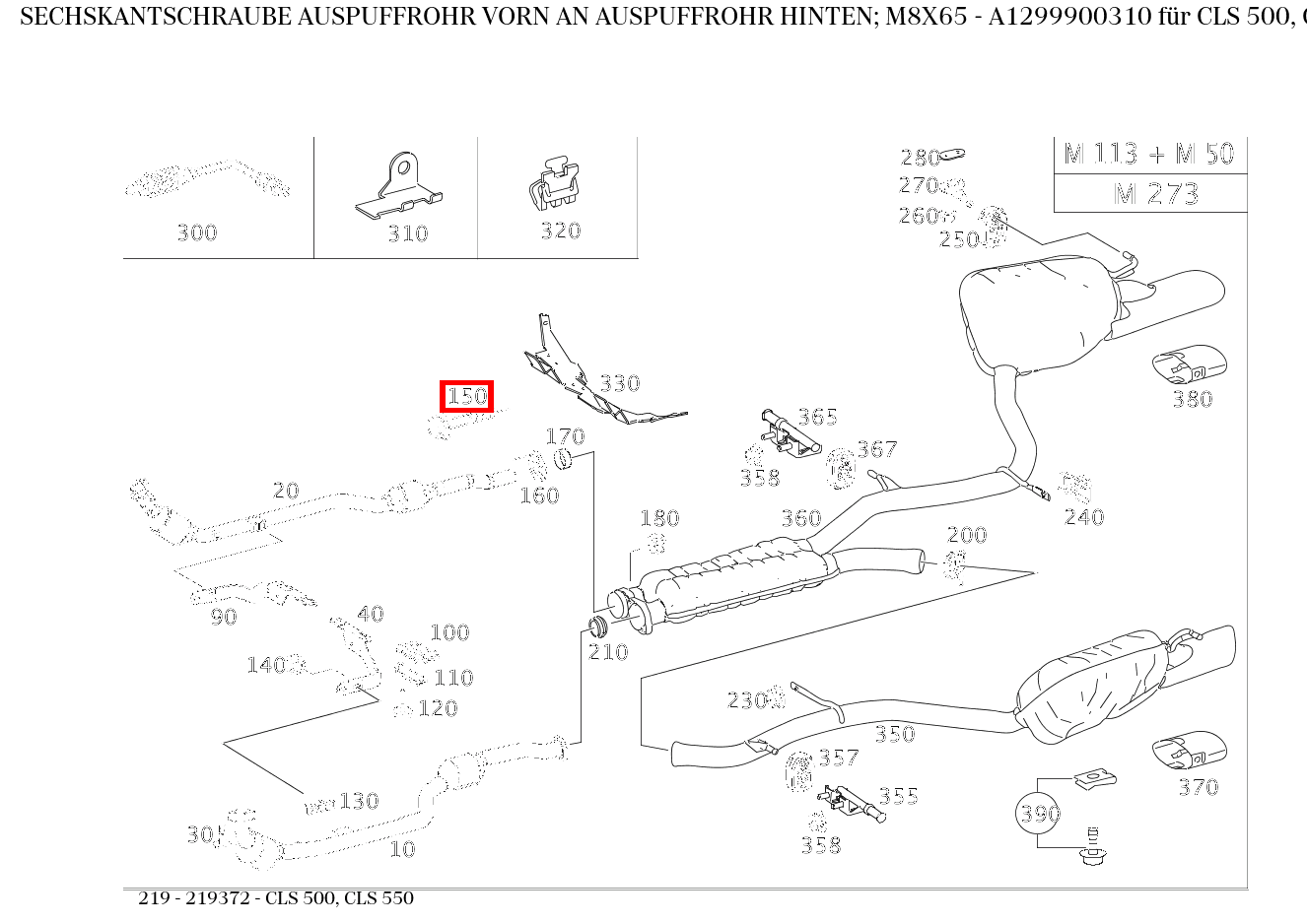 Sechskantschraube AUSPUFFROHR VORN AN AUSPUFFROHR HINTEN; M8X65 CLS 500, CLS 550 219
