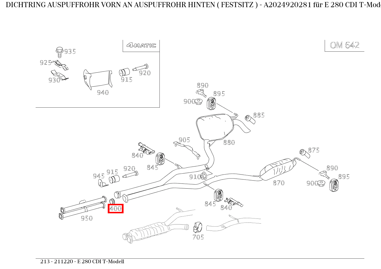 Dichtring AUSPUFFROHR VORN AN AUSPUFFROHR HINTEN ( FESTSITZ ) E 280 CDI T-Modell 213 Dichtring AUSPUFFROHR VORN AN AUSPUFFROHR HINTEN ( FESTSITZ ) E 280 CDI T-Modell 213