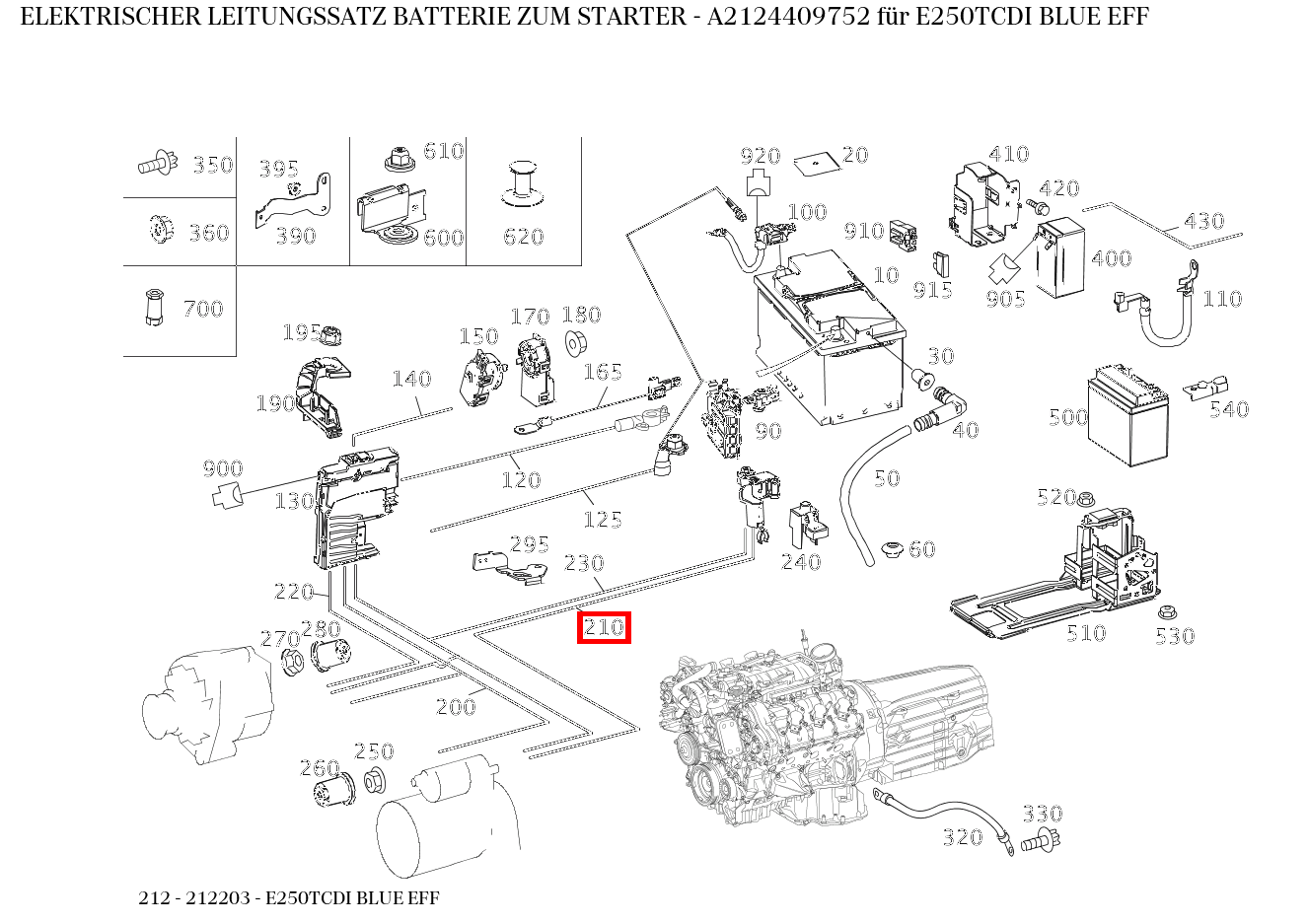 Elektrischer Leitungssatz BATTERIE ZUM STARTER E250TCDI BLUE EFF 212 Elektrischer Leitungssatz BATTERIE ZUM STARTER E250TCDI BLUE EFF 212
