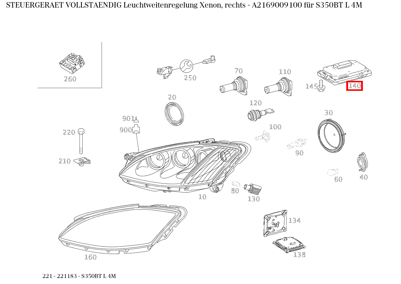 Steuergerät vollständig Leuchtweitenregelung Xenon, rechts S350BT L 4M 221 Steuergerät vollständig Leuchtweitenregelung Xenon, rechts S350BT L 4M 221