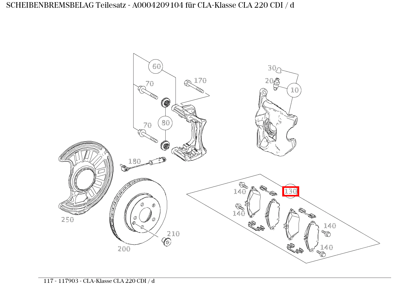 Scheibenbremsbelag Teilesatz CLA-Klasse CLA 220 CDI / d 117