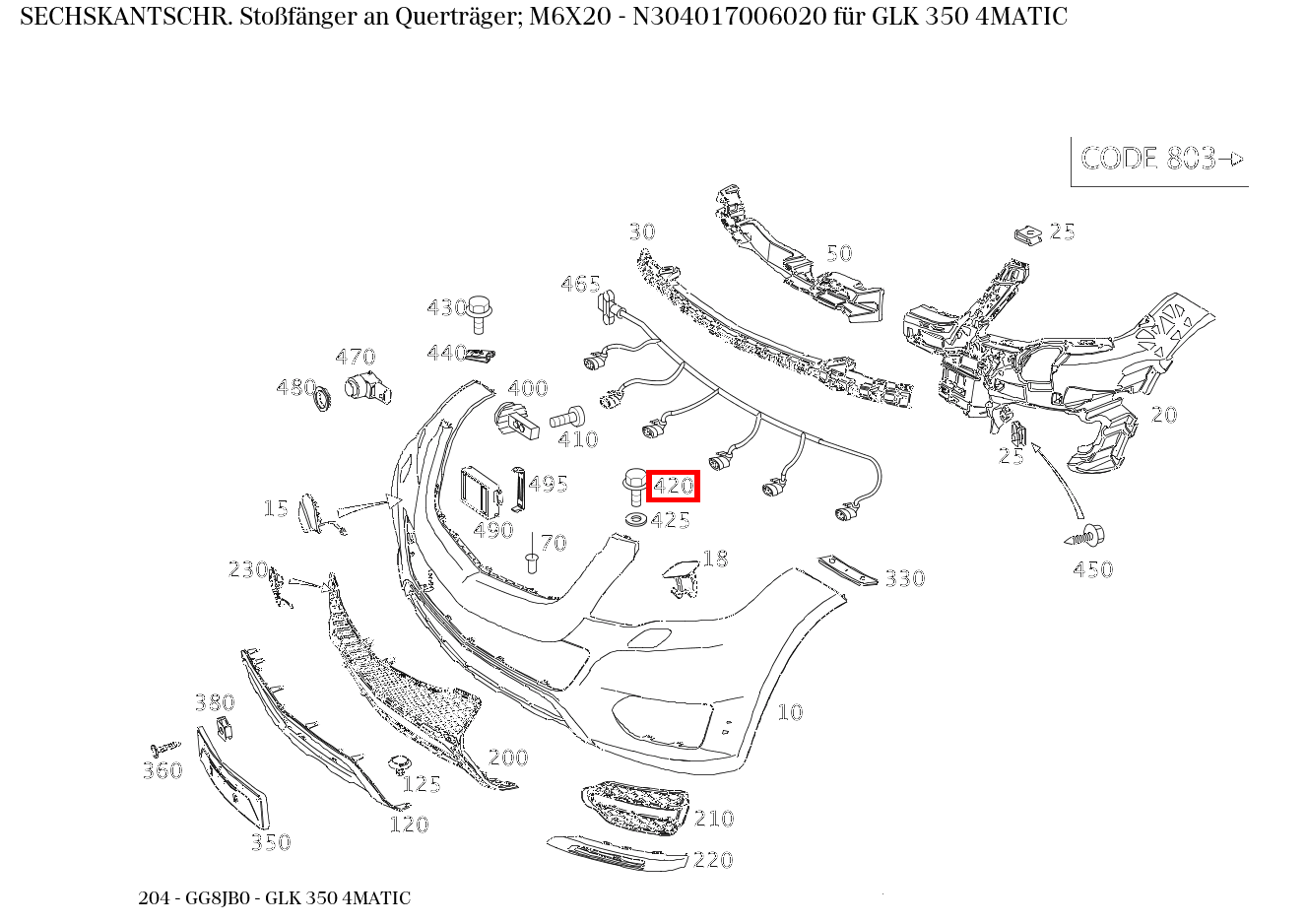 Sechskantschraube Stoßfänger an Querträger; M6X20 GLK 350 4MATIC 204