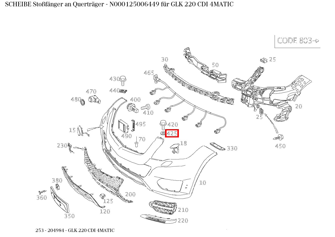 Scheibe Stoßfänger an Querträger GLK 220 CDI 4MATIC 253 Scheibe Stoßfänger an Querträger GLK 220 CDI 4MATIC 253