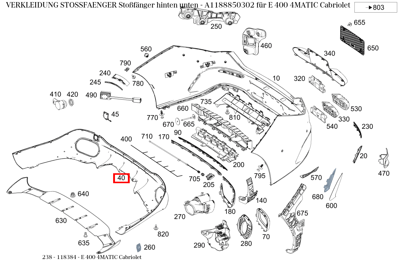 Verkleidung Stossfänger Stoßfänger hinten unten E 400 4MATIC Cabriolet 238 Verkleidung Stossfänger Stoßfänger hinten unten E 400 4MATIC Cabriolet 238