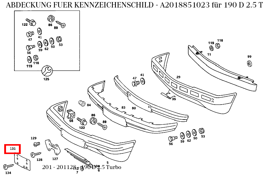 Abdeckung FUER KENNZEICHENSCHILD 190 D 2.5 Turbo 201 Abdeckung FUER KENNZEICHENSCHILD 190 D 2.5 Turbo 201
