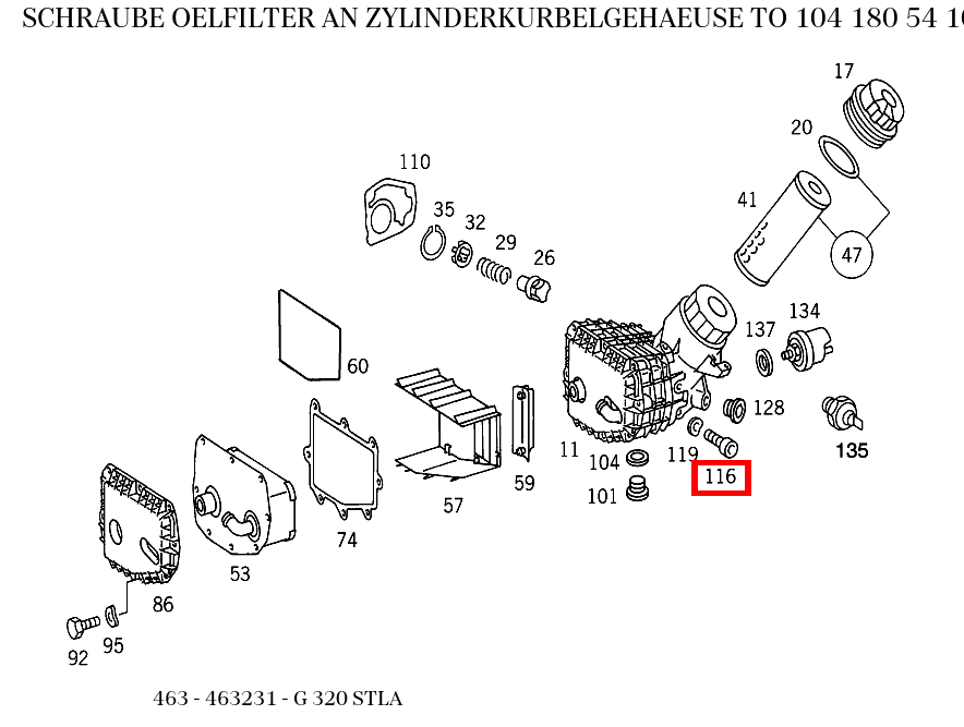 Schraube OELFILTER AN ZYLINDERKURBELGEHAEUSE TO 104 180 54 10,59 10,65 10,73 10 G 320 STLA 463