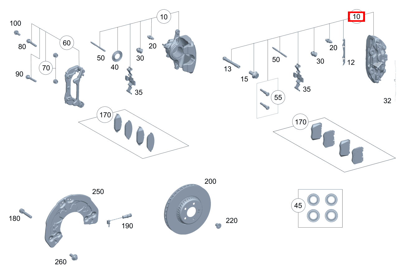 Festsattel Teilesatz, Befestigung Bremssattel rechts E 200 T-Modell 213